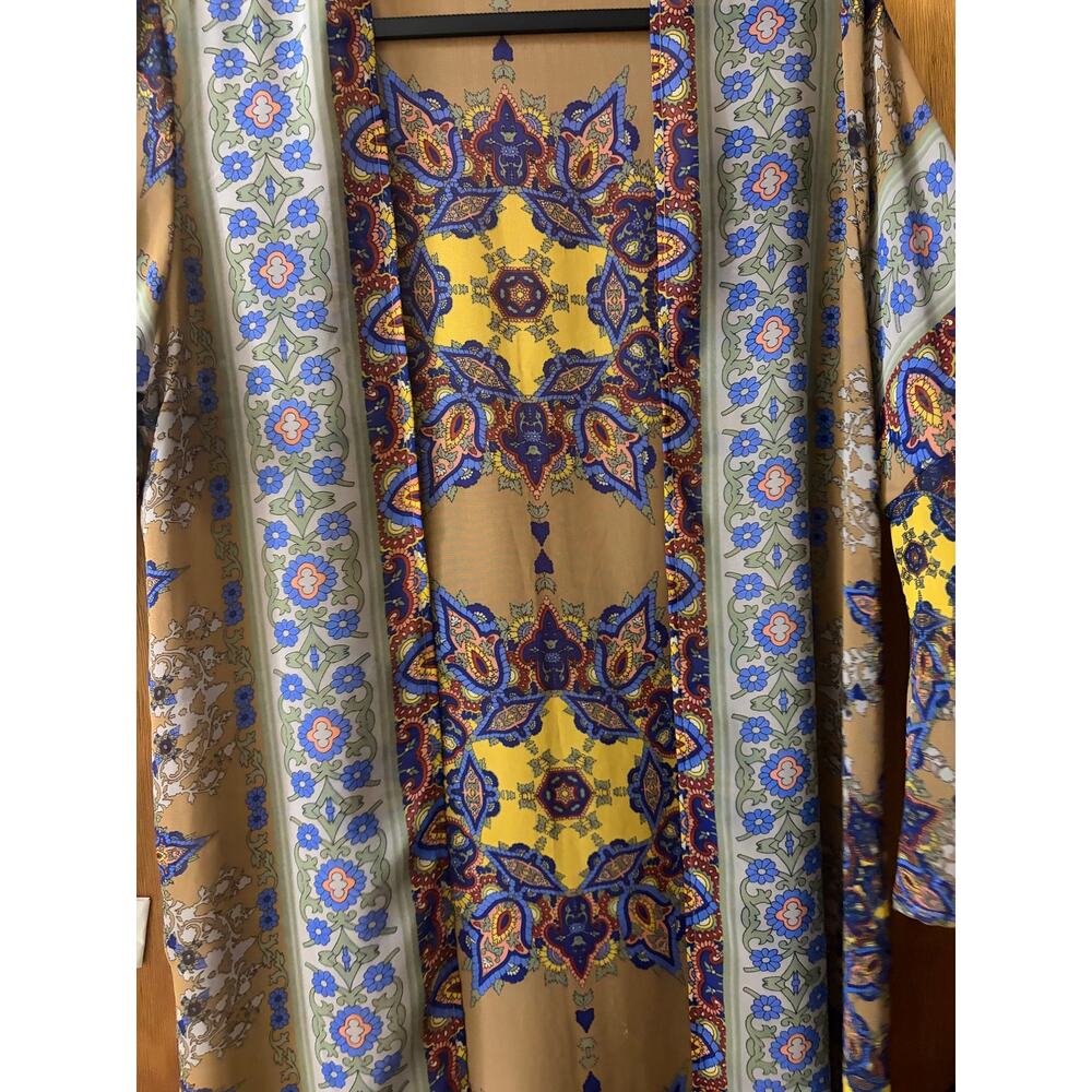 Bohemian Paisley Medallion Kimono Duster with Tulip Bell Sleeves size Small - Picture 7 of 15
